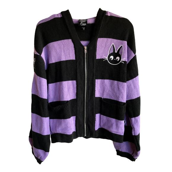 STUDIO GHIBLI by Her Universe Sweaters - Kikis Delivery Service JiJi Black Cat Purple and Black Stripe Zip Cardigan sz S